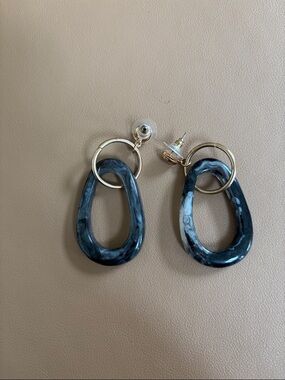 Gold Hoop Black Marbled Resin Drop Earrings - Women Jewelry